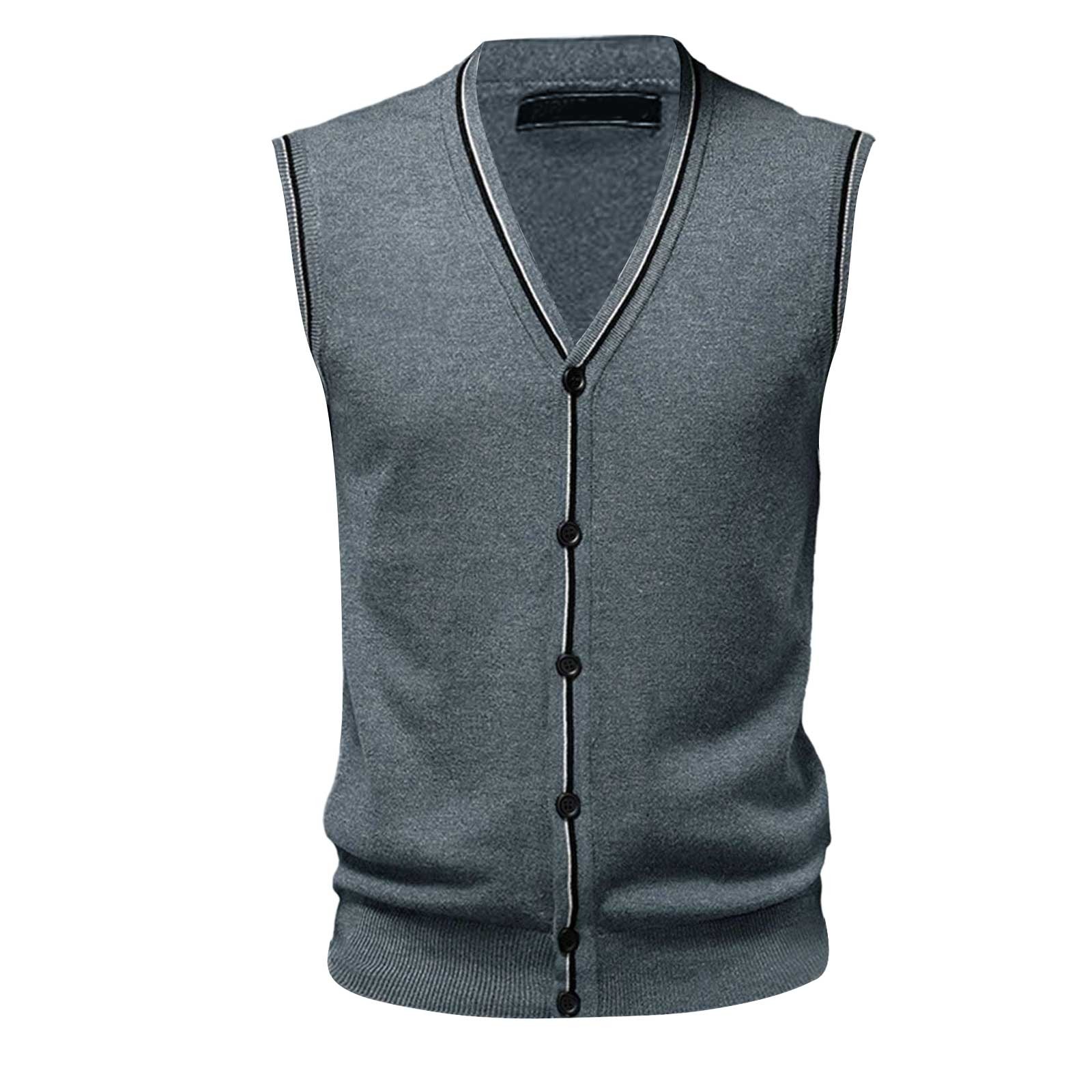thumbnail image 5 of Chaleco de lana con cuello en V y hebilla para hombre - Color liso, sin cuello, ideal para citas o trabajo - Para todas las estaciones (M-XXXL), 5 of 5